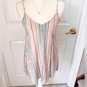 PASTEL STRIPED LINEN MINI SUNDRESS